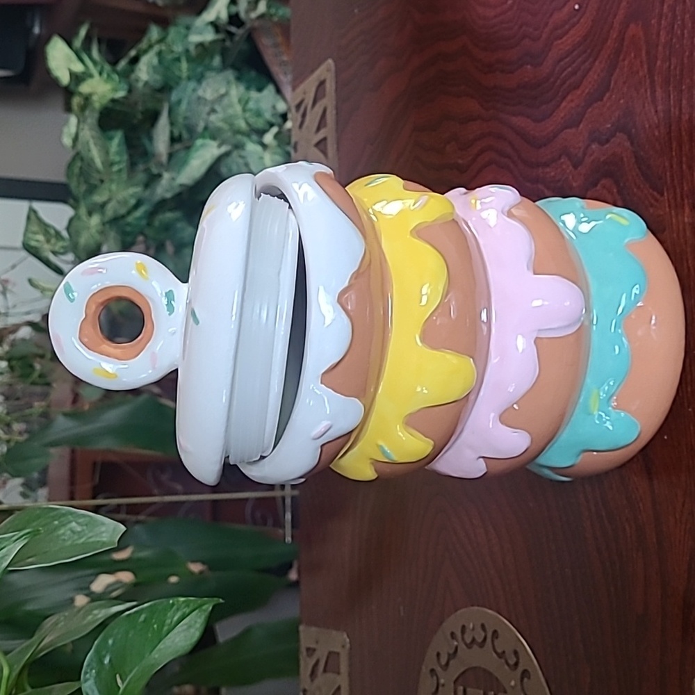 Colorful Donut Stack Ceramic Jar - Picture 2 of 7